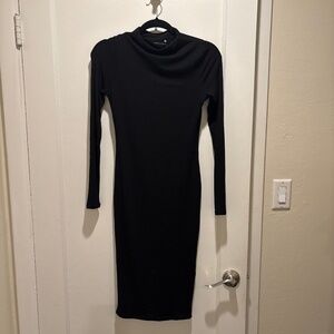 Naked wardrobe sculpted black dress mid calf length